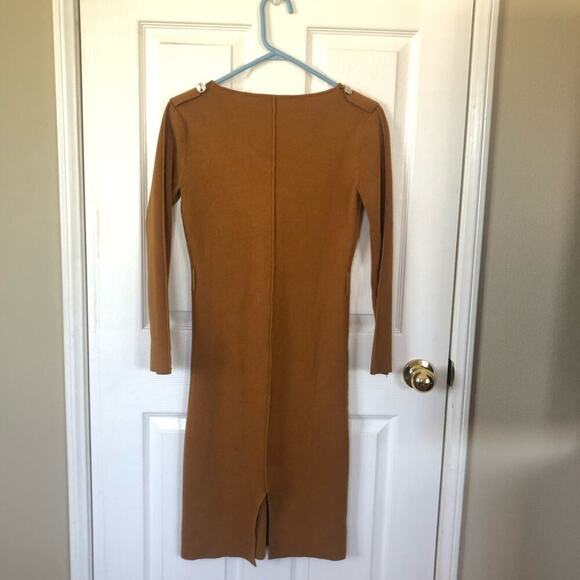 Lonyuash size Small Knit Brown Sweater Dress Silver beading scoop neck party - Picture 3 of 8